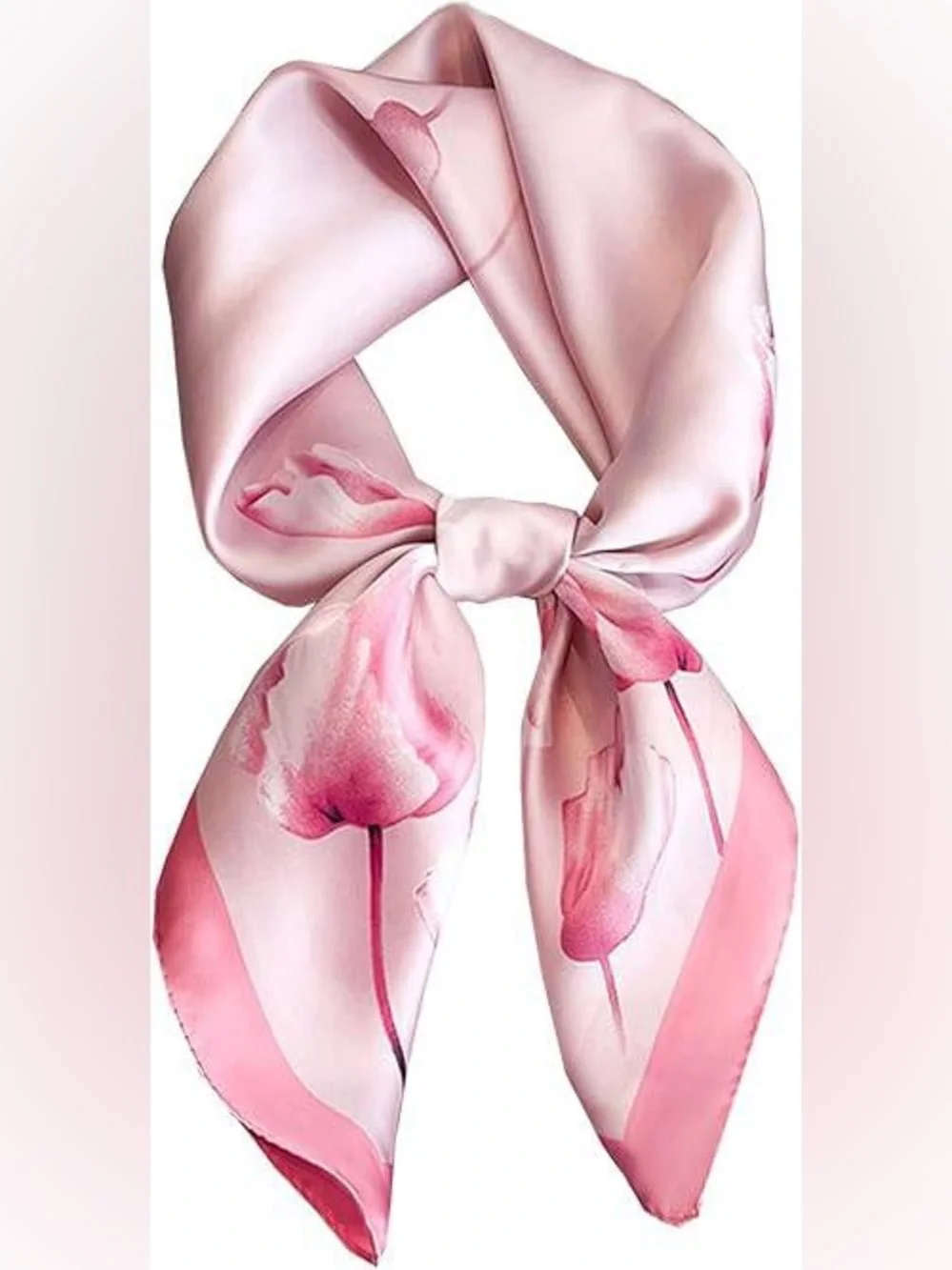 Pink Floral Satin Hair Scarf Square Neck Scarf Head Wrap Purse Tie Bandana